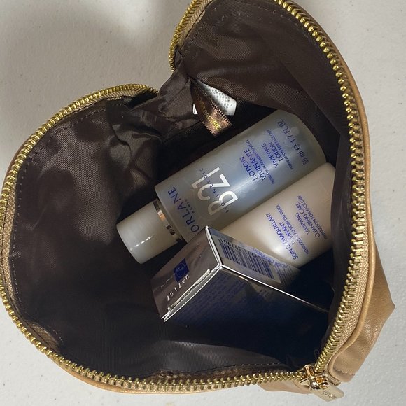 Amore Pacific Leather Cosmetic Bag, Light Brown, 8" x 5", New - Picture 9 of 11